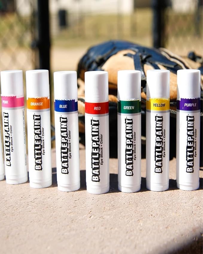 EyeBlack BattlePaint – Bright Colored Under Eye Black Grease for Pro Athletes and Super Fans – Baseball, Softball, Football – 2 Sticks