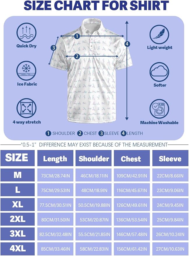 HUURAY Funny Golf Polos for Men Funny Print Short Sleeve Shirts Quick Dry Polo Shirts Hawaiian Shirt Performance Golf Outfits