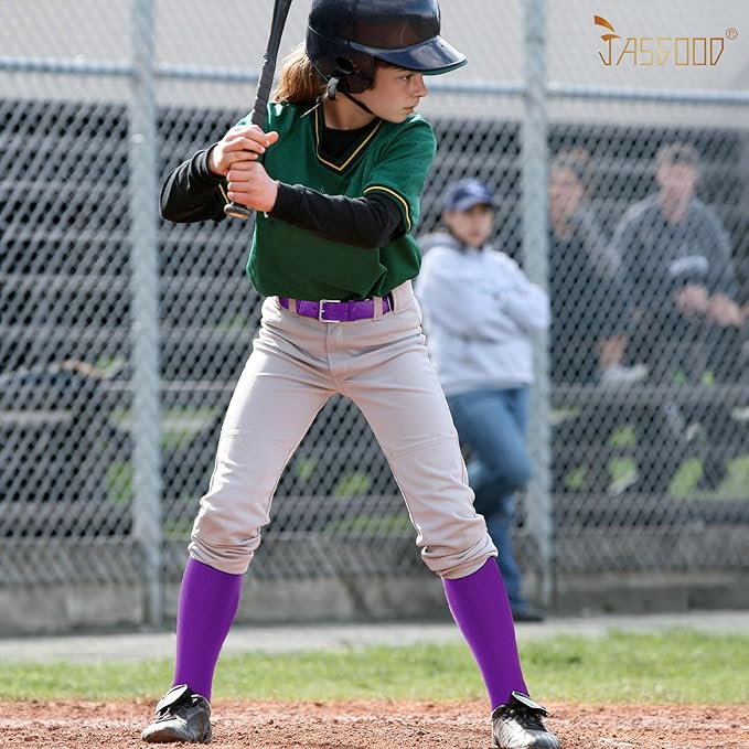 JASGOOD 2 Pack Baseball Socks and Belt Combo Set Softball Socks and Belts Elastic Waist Belt for Youth and Adult Boys