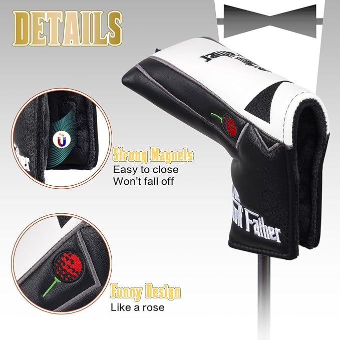The Golf Father Funny Golf Club Covers, Driver Fairway Wood Hybrid Headcover, Mallet Putter Covers Blade Headcovers Putter Cover Magnetic, Black and White Color Iron Covers for Most Brands