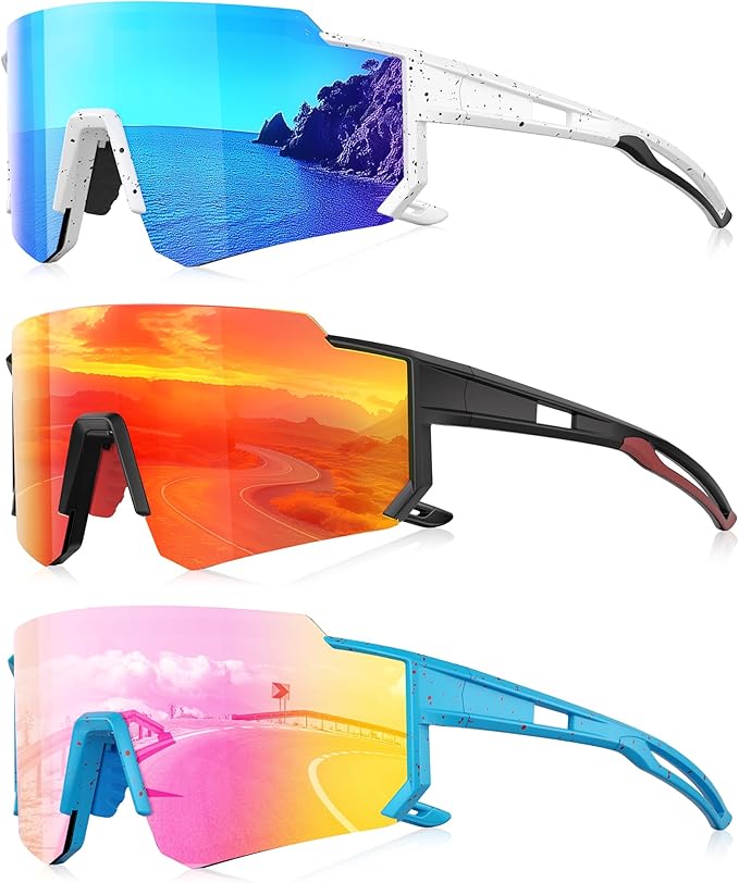 3 Pack Polarized Sunglasses for Men Women, Sports Mens Sunglasses with UV Protection for Baseball Cycling Running