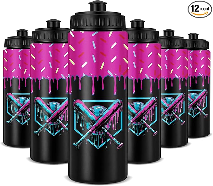 12 Pcs Baseball Drip Ice Cream Water Bottle Bulk Birthday Party Reusable Sports Bottle 20 oz Baseball Accessories Gifts School Sports