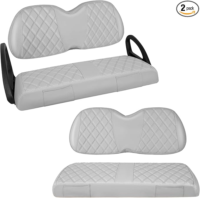 Golf Cart Seat Cover Front and Rear Set of 2 Fit for Club Car Tempo OEM Ordinary Seats No Nails Required Easy to Install & Clean Gray Vinyl Leather Seat Cushion Covers