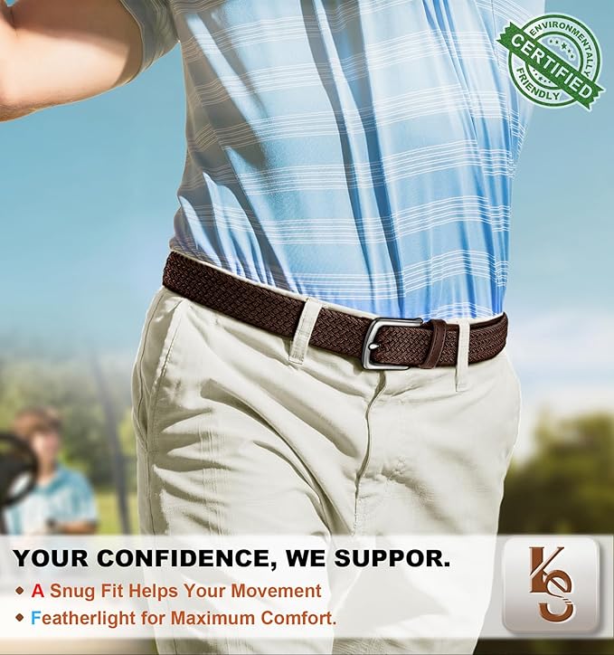 KEMISANT Men's Golf Belt 2 Pack-Braided Woven Stretch Belt for Gift Men Casual Jeans Sports Work 1 3/8"