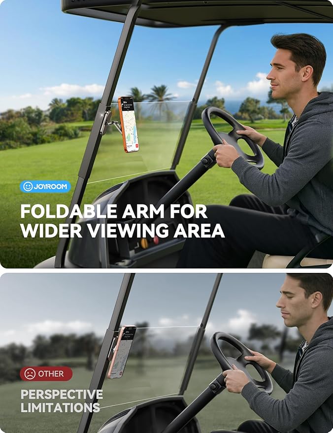 JOYROOM Upgraded Magnetic Golf Cart Phone Holder, [Tri-fold+All Alloy] Golf Gifts for Men Him Golfers dad, 2026 Golf Cart Accessories Compatible with MagSafe iPhone 17-12 for Club Car, EZGO, Yamaha