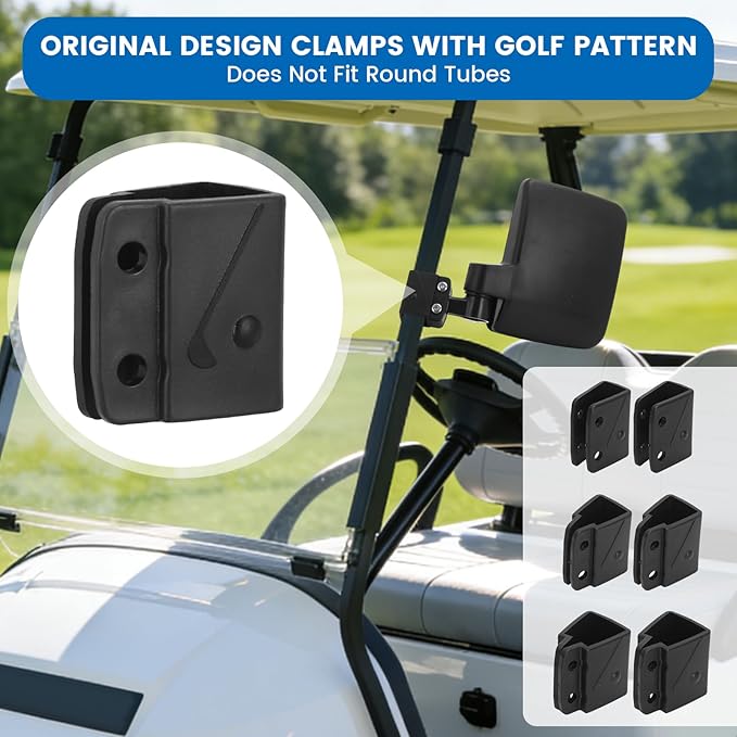 Golf Cart Folding Mirrors, No Drilling Side Rear View Mirrors for Yamaha, Club Car, EZGO, Multi-angle Adjustment (B- Clips-Golf)