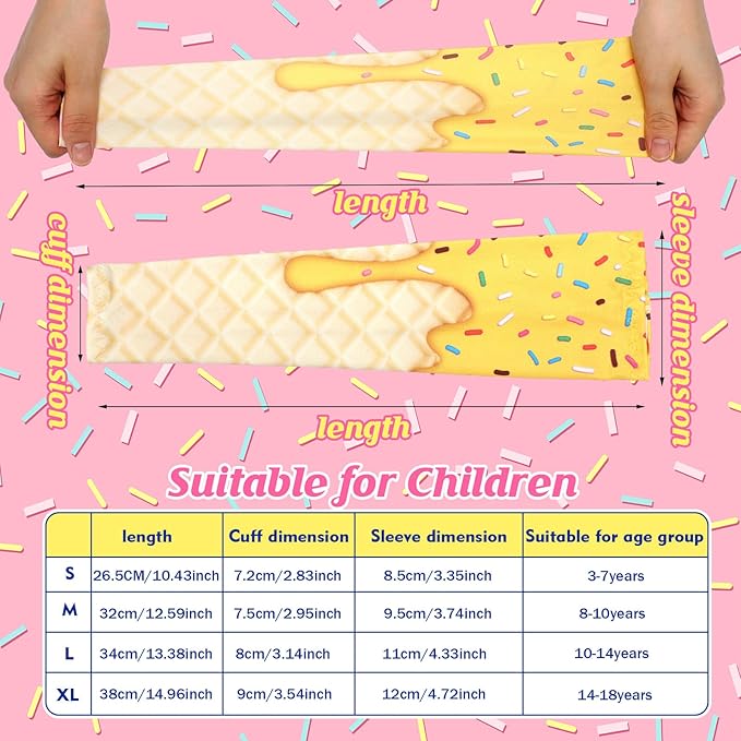 JaGely 16 Pairs Ice Cream Arm Sleeves for Kids UV Sun Protection Football Basketball Baseball Compression Long Sleeves Youth