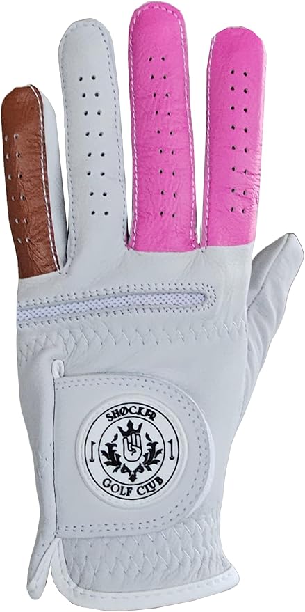 Shocker Funny Golf Glove Men’s - Golf Accessories for Men, Adult 100% Cabretta Leather White Golf Gloves with Extra Grip, Shocker Fun Mens Gag Gift, Left or Right Hand, Small to XXL Sizes