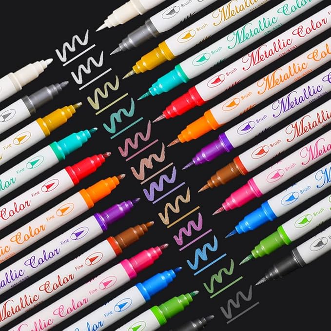 Sunshilor Metallic Markers Dual Tip Metallic Marker Pens Brush and Fine Point by Sunshilor