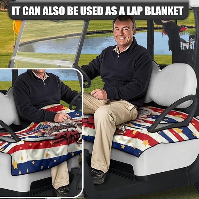 Golf Cart Seat Covers, Universal Golf Cart Seat Towel Blanket with 4 Front Pockets & Nonskid Bottom Fits for Club Car 2 Person Seats Golf Carts