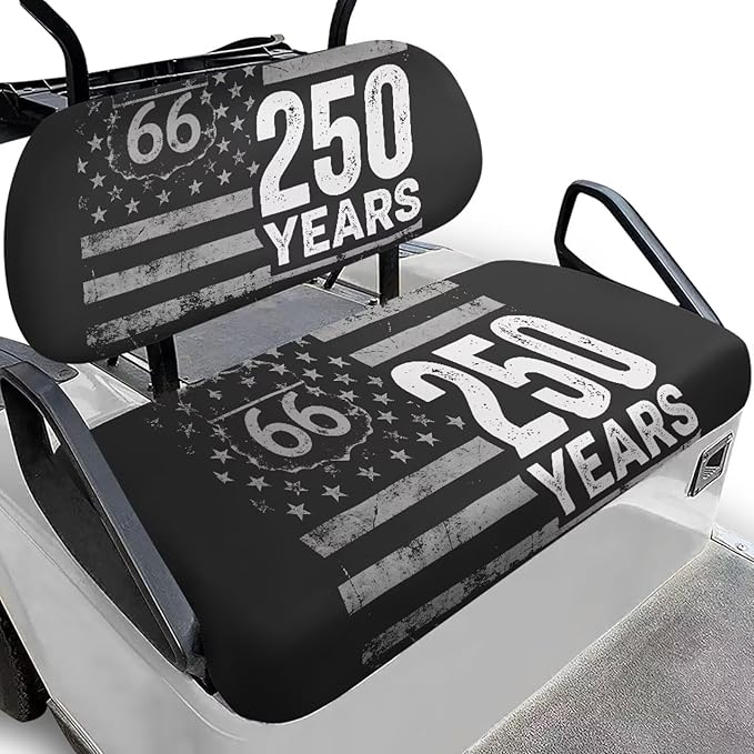 Yewatlles Grey 250th American Flag Golf Cart Seat Cover Set Fashion Printed for Club Car Small Breathable Bench Seat Covers, Washable Polyester Cloth