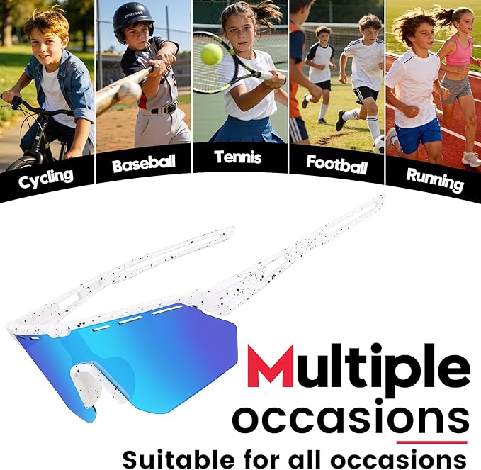 Youth Sports Sunglasses for Boys Girls Age 3-10, Lightweight Frame Kids Baseball Softball Cycling Sunglasses
