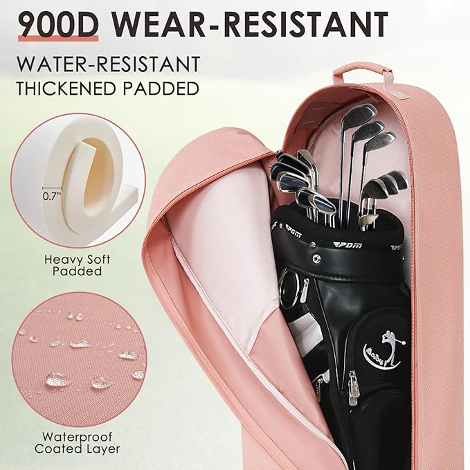 DAREKUKU Golf Travel Bags for Airlines with Adjustable Support Rod and Detachable Shoulder Straps, Hard case Top Soft Foldable Golf Club Travel Covers