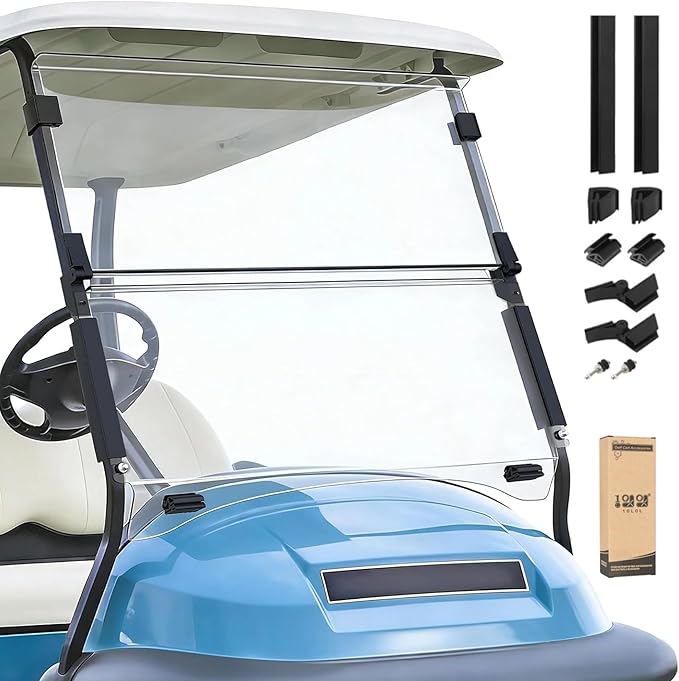 10L0L Golf Cart Windshield for Club Car Precedent 2004-Up, 2017-Up Onward, Tempo, Fold Down Club Car Windshield, Anti-UV Impact Resistant 37.5"W X 33.6"H (Clear)