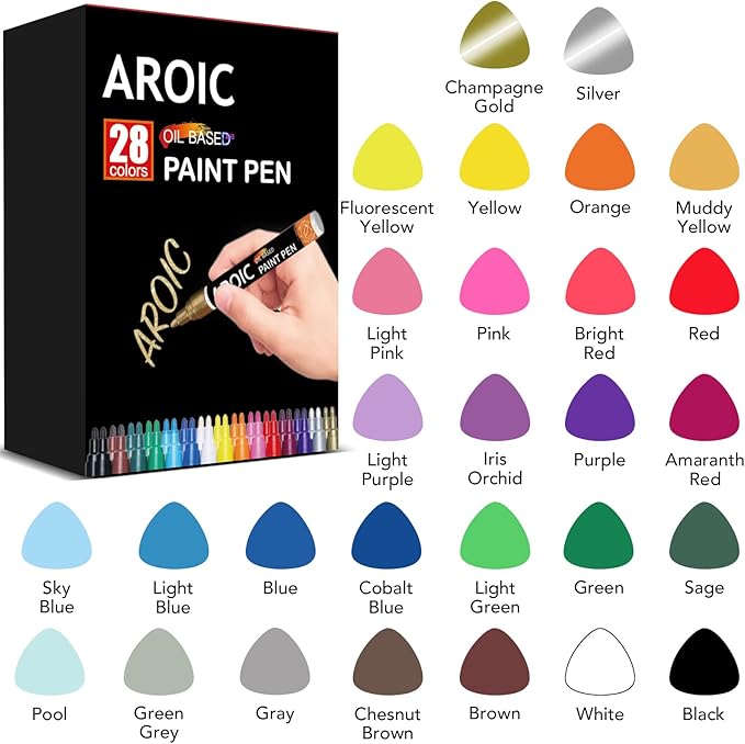 AROIC Paint Markers, 28 Colors Oil-Based Waterproof Paint Marker Pen Set.Quick - Image 2