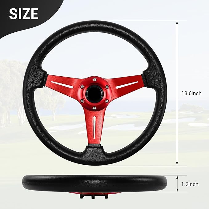 LOSCHEN Golf Cart Steering Wheel Universal Design for Club Car Ds and Precedent EZGO RXV & TXT, for Yamaha Golf Cart Steering Wheel