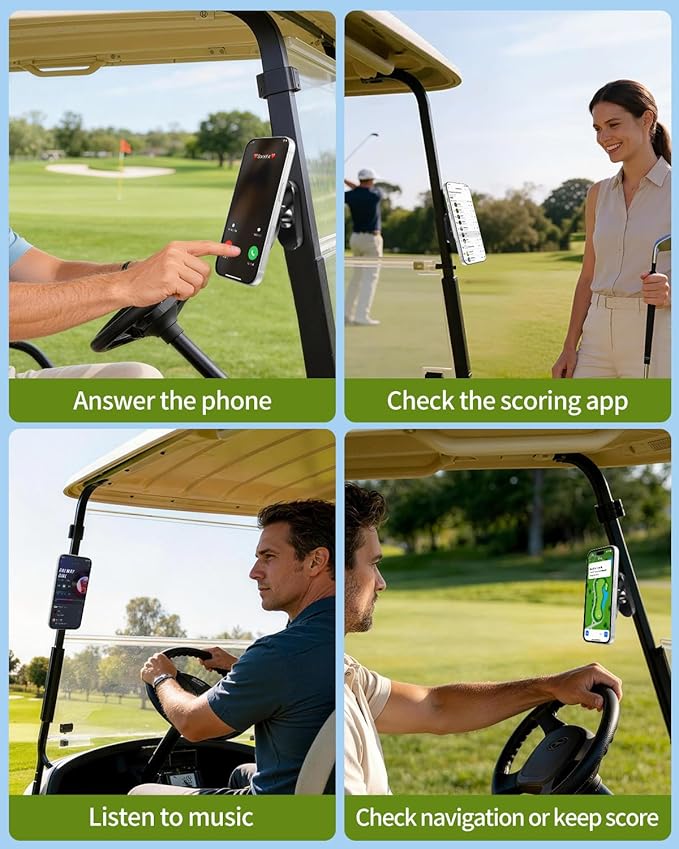 All-Metal Magnetic Golf Cart Phone Holder for iPhone/Samsung/Google, Tool-Free Golf Accessories, Golf Gifts for Men Golfers Dad Husband, Golf Cart Accessories for EZGO/Club Car/Yamaha Golf Cart