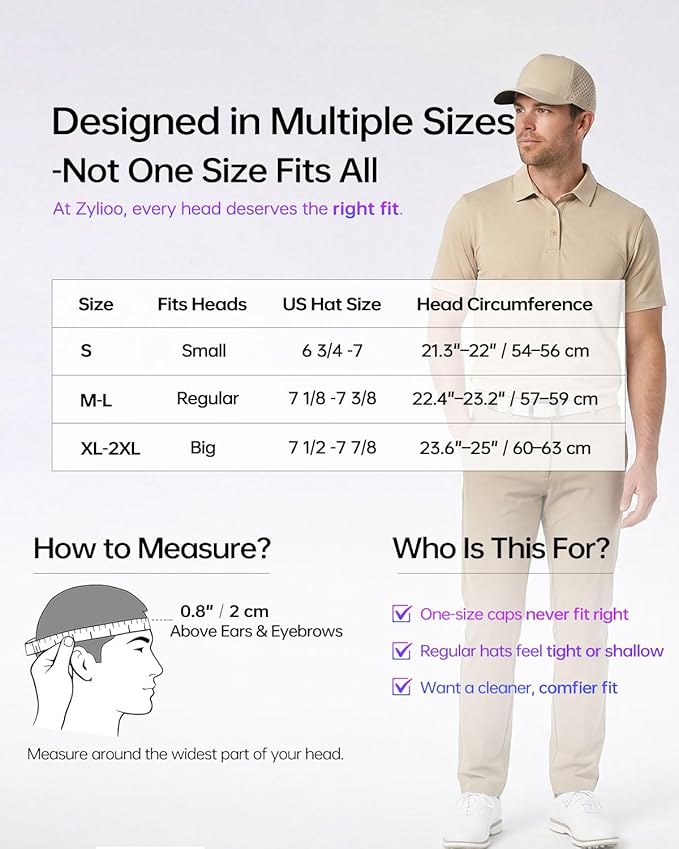 Zylioo Oversize XXL XL Performance Baseball Cap, High Profile 5-Panel Snapback Hat, Laser Cut Mesh Cap for Big Heads