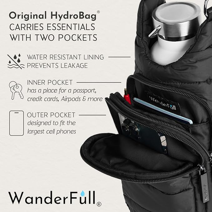WanderFull® Original HydroBag® Collection, Water Bottle Holder, Gift for Women, Mom, Girlfriend, w/Strap & Phone Pocket, Hands-Free Crossbody Water Bottle Bag