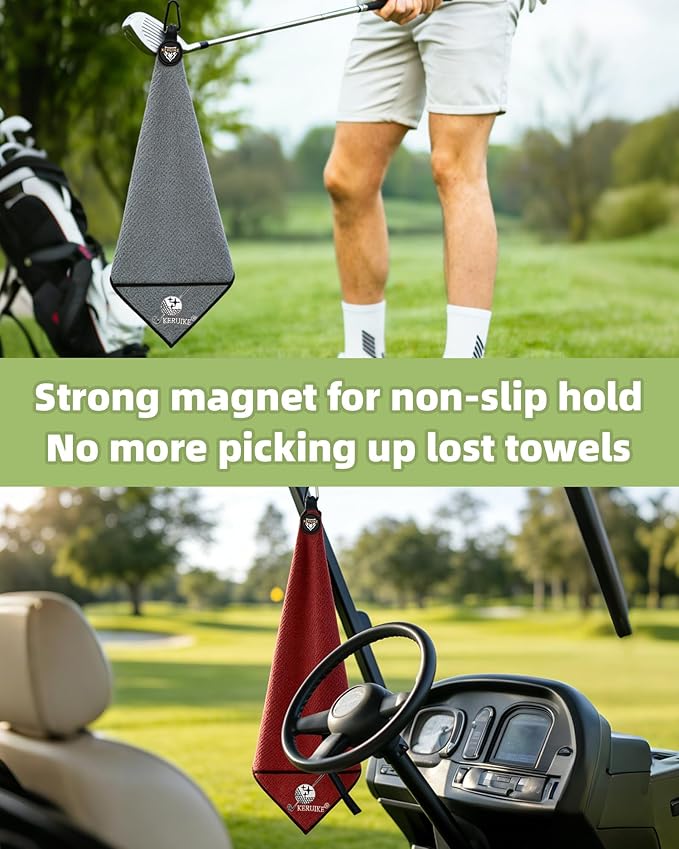 Magnetic Golf Towel 2 Pack 20" x 20" with Clip & Cleaning Pocket - Microfiber Waffle Ultra Absorbent, Golf Club & Ball Cleaner, Magnet for Clubs Essential Golf Accessories Golf Gifts for Men Women