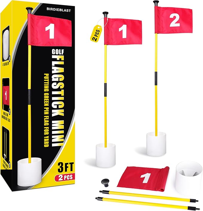 2 or 4 Set 3Ft Golf Flagstick Mini Putting Green Pin Flag for Yard, with Hole Cup Set, Double-Side Numbered Golf Flags for Portable Practice
