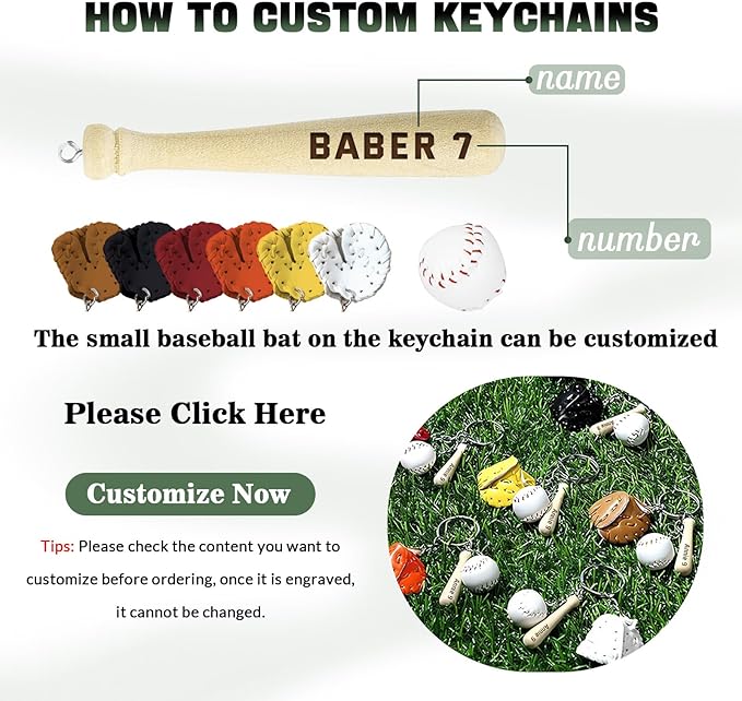 Custom Softball Keychain with Name Personalized Wooden Baseball Keyring for Girls Boys Team Gifts Softball Party Favors