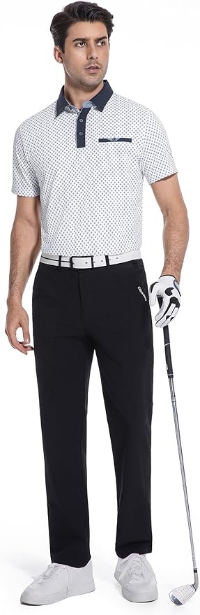 Esabel.C Men's Golf Polo Shirts Print Moisture Wicking Short Sleeve Dry Fit Stretch Polo Shirts for Men with Faux Pocket