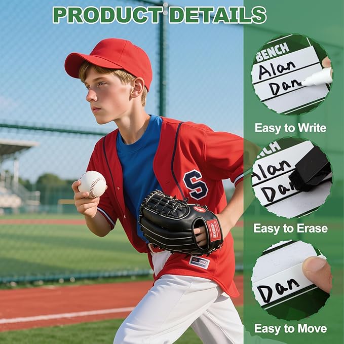 Magnetic Baseball Lineup Board, Dry Erase Coach Lineup Board, Baseball Coaching Board for Dugout, Baseball Clipboard for Coaches with 40 Lineup Cards, Baseball Coaching Accessories