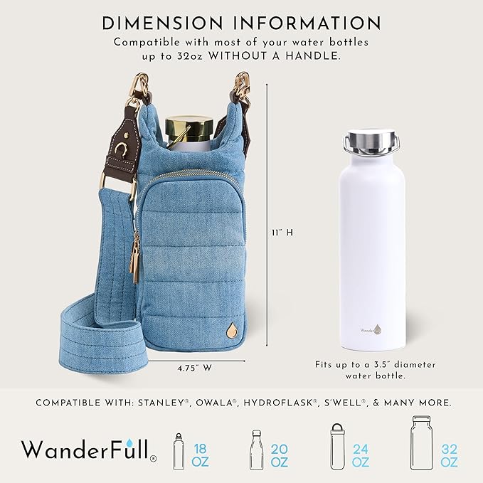 WanderFull® Original HydroBag® Collection, Water Bottle Holder, Gift for Women, Mom, Girlfriend, w/Strap & Phone Pocket, Hands-Free Crossbody Water Bottle Bag