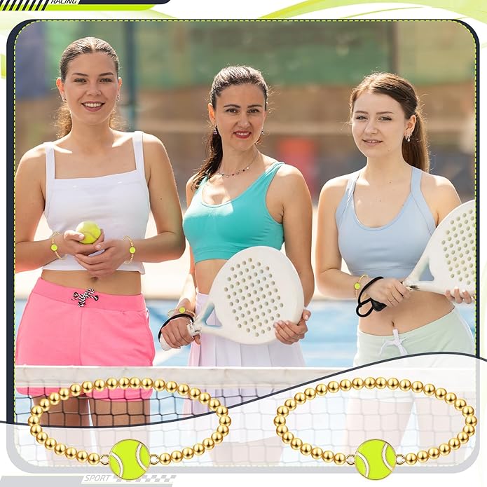 Tondiamo 24 Pcs Cheer Baseball Softball Soccer Basketball Football Tennis Bracelets Gifts Bulk Beaded Stretch Bracelets Charm Gifts Sport Jewelry Party Favors Supplies