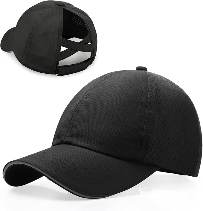 Little Girls Criss Cross Ponytail Hat Toddler Reflective Baseball Cap Kids Quick Dry Summer Sports Hats Age 3-8
