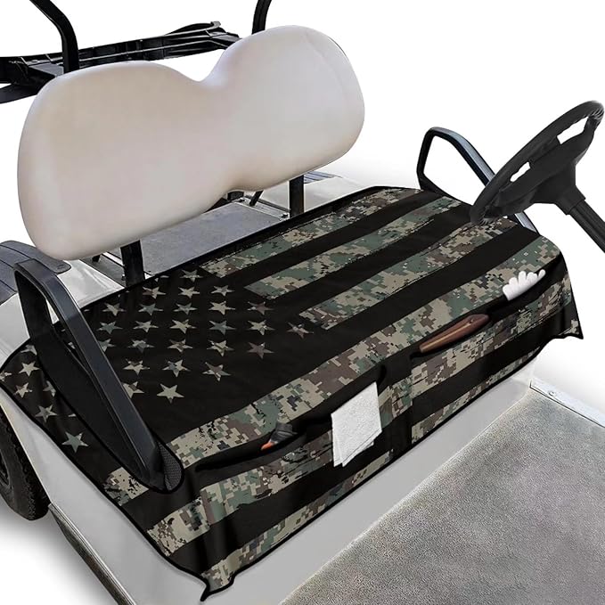 Golf Cart Seat Covers, Universal Golf Cart Seat Towel Blanket with 4 Front Pockets & Nonskid Bottom Fits for Club Car 2 Person Seats Golf Carts