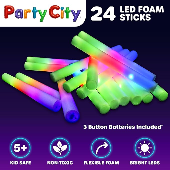 Party City 24pk LED Foam Glow Sticks 14”- Glow in the Dark Party Supplies Favors - Image 6