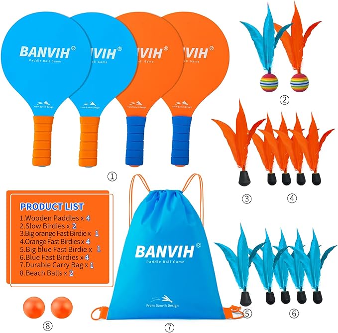 Banvih Badminton Set 4 Rackets, Paddle Ball Outdoor Games Christmas Stocking - Image 2