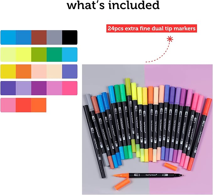 Incraftables Dual Tip Markers – Adult Coloring, Brush Tip & Fine Tip Markers - Image 2