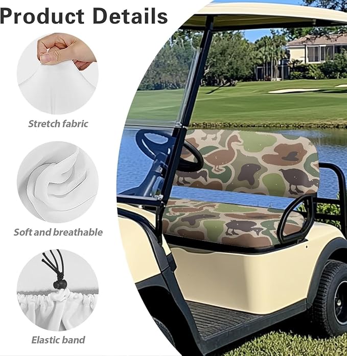 Bulopur Duck Hunting Camo Golf Cart Towel Seat Covers 2 Piece Green Ezgo Club Car Seat Cover for 2 Passenger Carts Soft Breathable Golfcart Seats Blanket Washable
