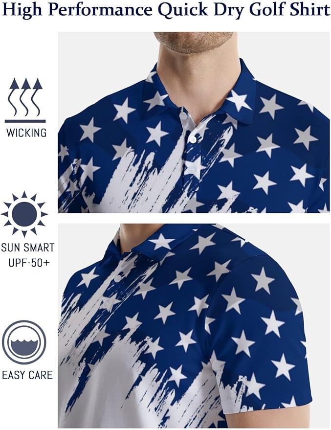HUURAY Funny Golf Polos for Men Funny Print Short Sleeve Shirts Quick Dry Polo Shirts Hawaiian Shirt Performance Golf Outfits