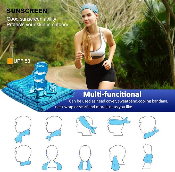 YQXCC Cooling Towels | 6 Pack 47"x12" | Ice Cool for Neck | Microfiber Soft Breathable Chilly | for Yoga, Sports, Golf, Gym, Camping, Running, Fitness, Workout & More Activities
