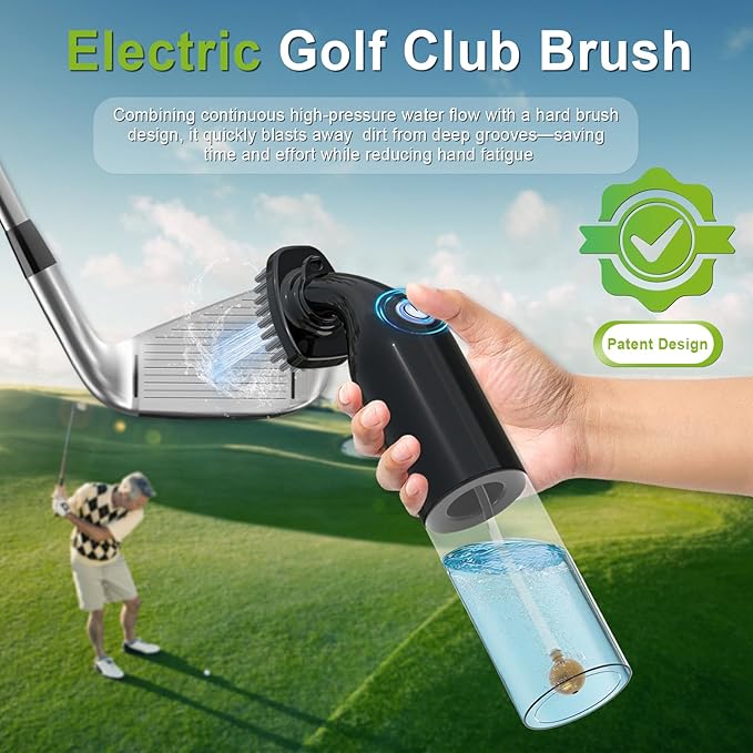 Electric Golf Club Cleaner Brush: AA Battery Powered for Effortless Cleaning - Golf Club Brush for Golf Accessories - Holds 5oz Water - Magnetic Clip - Golf Gifts for Golfer Men