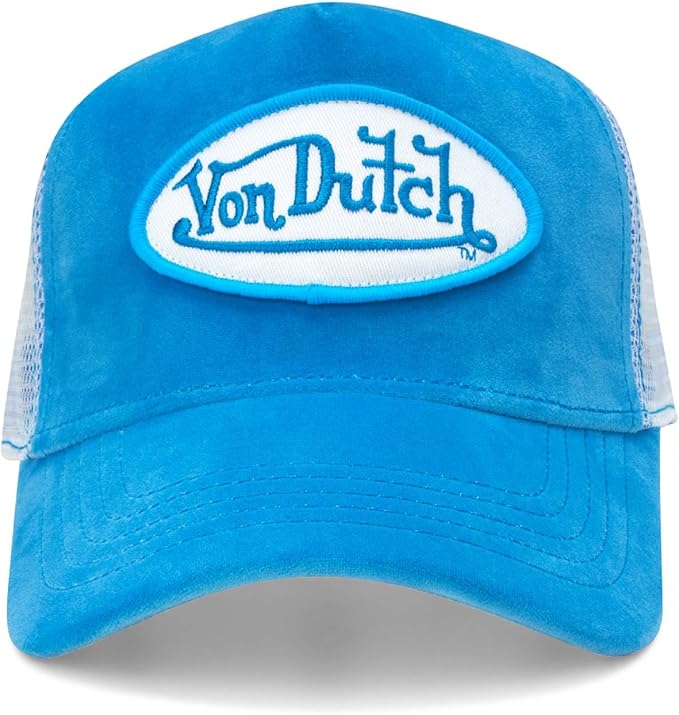Von Dutch Unisex Trucker Hat - Velvet Curved Bill Mesh Back Retro Classic Adjustable Snapback Baseball Cap for Men and Women