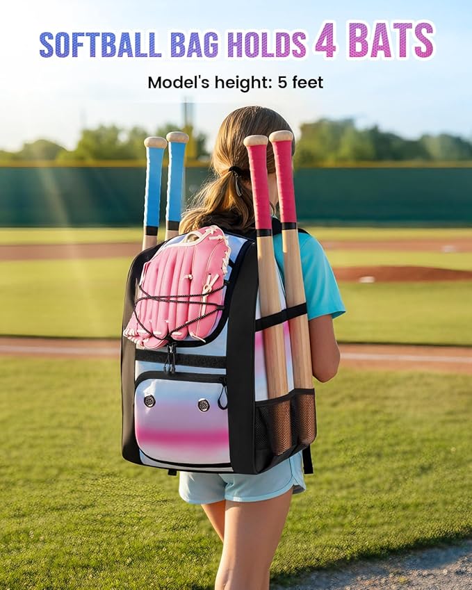MATEIN Softball Bag, Lightweight Baseball Backpack with Shoe Compartment, Baseball Bag with Fence Hook for TBall Bat & Equipment, Softball Gifts Catchers Backpack for Women Fit Catcher’s Mitt, Helmet