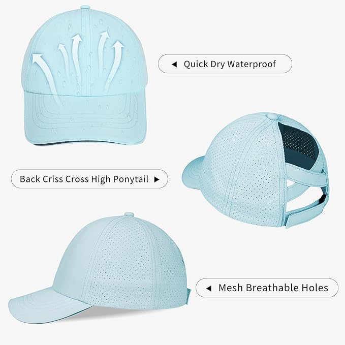 Little Girls Criss Cross Ponytail Hat Toddler Reflective Baseball Cap Kids Quick Dry Summer Sports Hats Age 3-8