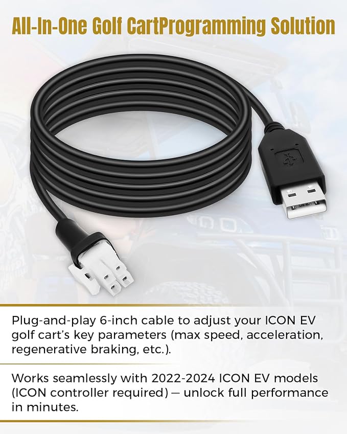 6Ft USB Programming Cable 6' Fit for ICON EV Golf Carts 2022 2023 2024