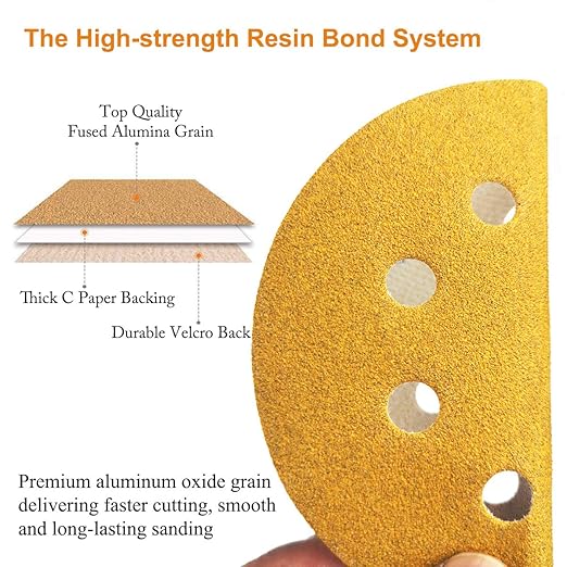 5-Inch 8-Hole Hook and Loop Sanding Discs 220-Grit Random Orbit Sandpaper - Image 2