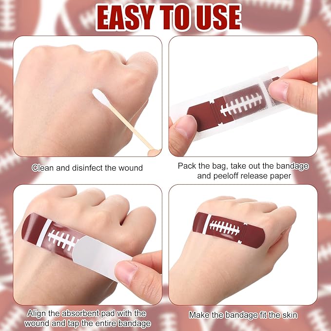 Geiserailie 120 Pieces Football Bandages Fabric Adhesive Finger Bandages Waterproof Flexible Travel First Aid Supplies for Football Team Boys Girls Fans Party Supplies