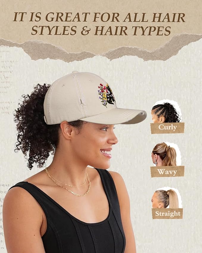 Flafens Women Pony Hats High Ponytail Baseball Caps - Cotton Vintage Washed Distressed Adjustable Criss Cross Trucker Hat