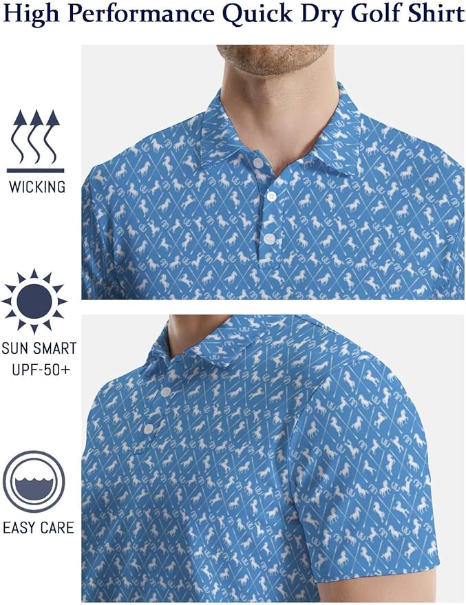 HUURAY Funny Golf Polos for Men Funny Print Short Sleeve Shirts Quick Dry Polo Shirts Hawaiian Shirt Performance Golf Outfits