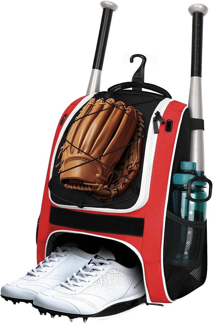 LARIPOP Youth Baseball Bag, Bat Backpack with Fence Hook & Separate Shoe Compartment, Waterproof Equipment Bag for Baseball, T-Ball & Softball