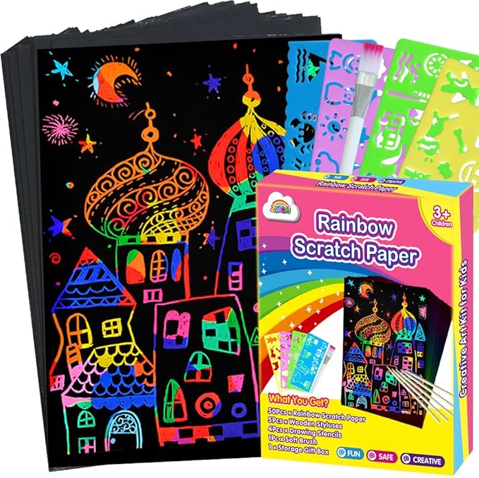ZMLM Scratch Art Crafts Girls Gifts, 60 Rainbow Scratch Paper Art Gifts by ZMLM