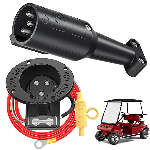 Club Car 48V Charging Port and Plug, Golf Cart Charger Receptacle with Cord and Handle Plug for 2004-2013 Club Car DS, Club Car Charger Socket Plug Replace OEM# 101828901, 101802101, 101846801